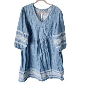 J. Jill Dress Women's XL Blue Denim Embroidered Balloon Sleeve Capsule